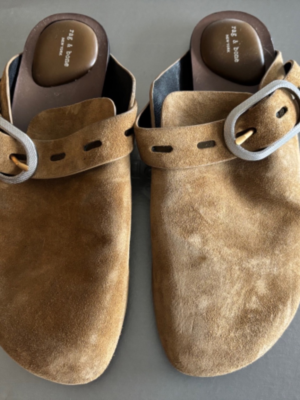 Rag & Bone Ansley Slide In Golden Brown Suede Flat Clog Mules Size 8 - Picture 5 of 6